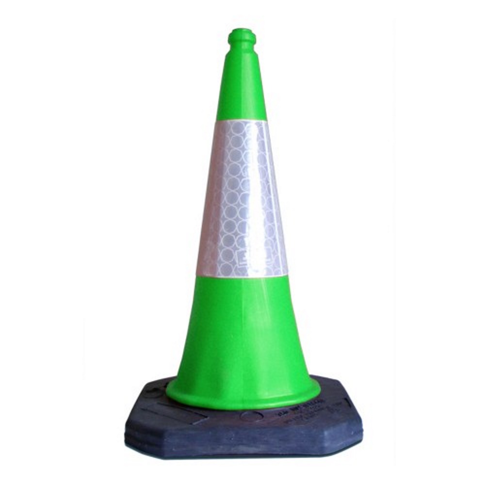 Green and white road traffic cone