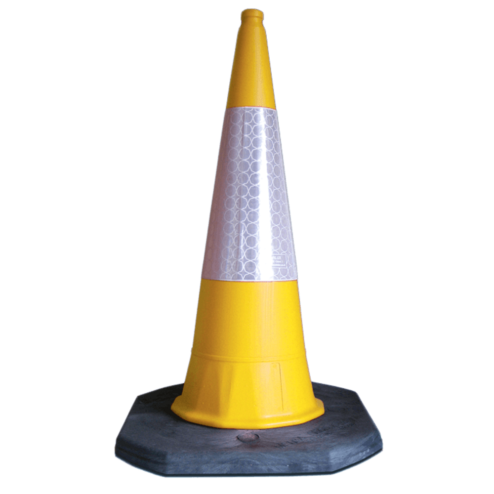 Yellow and white road traffic cone