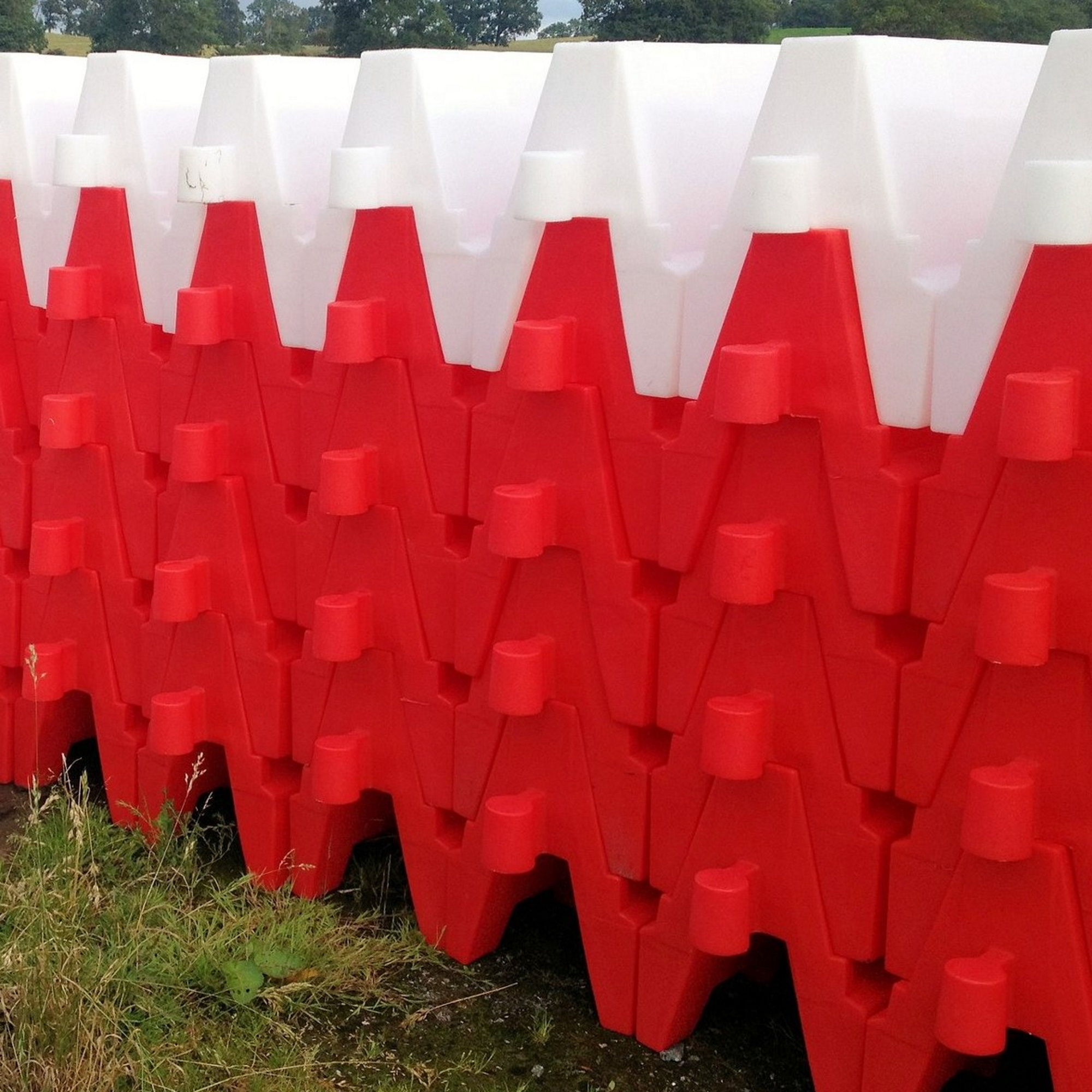 Water Filled Road Barriers Stacked